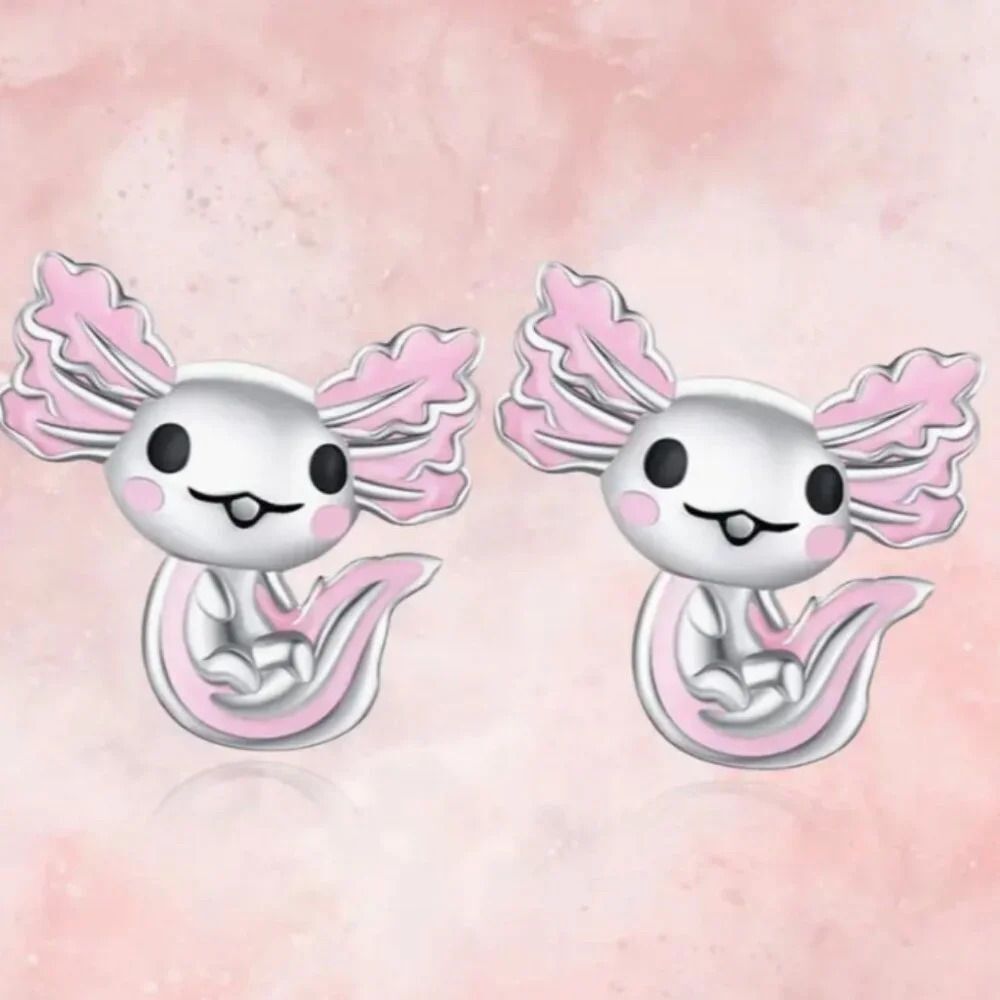 Cute Axolotl Pink Enamel Stud Fashion Earrings set